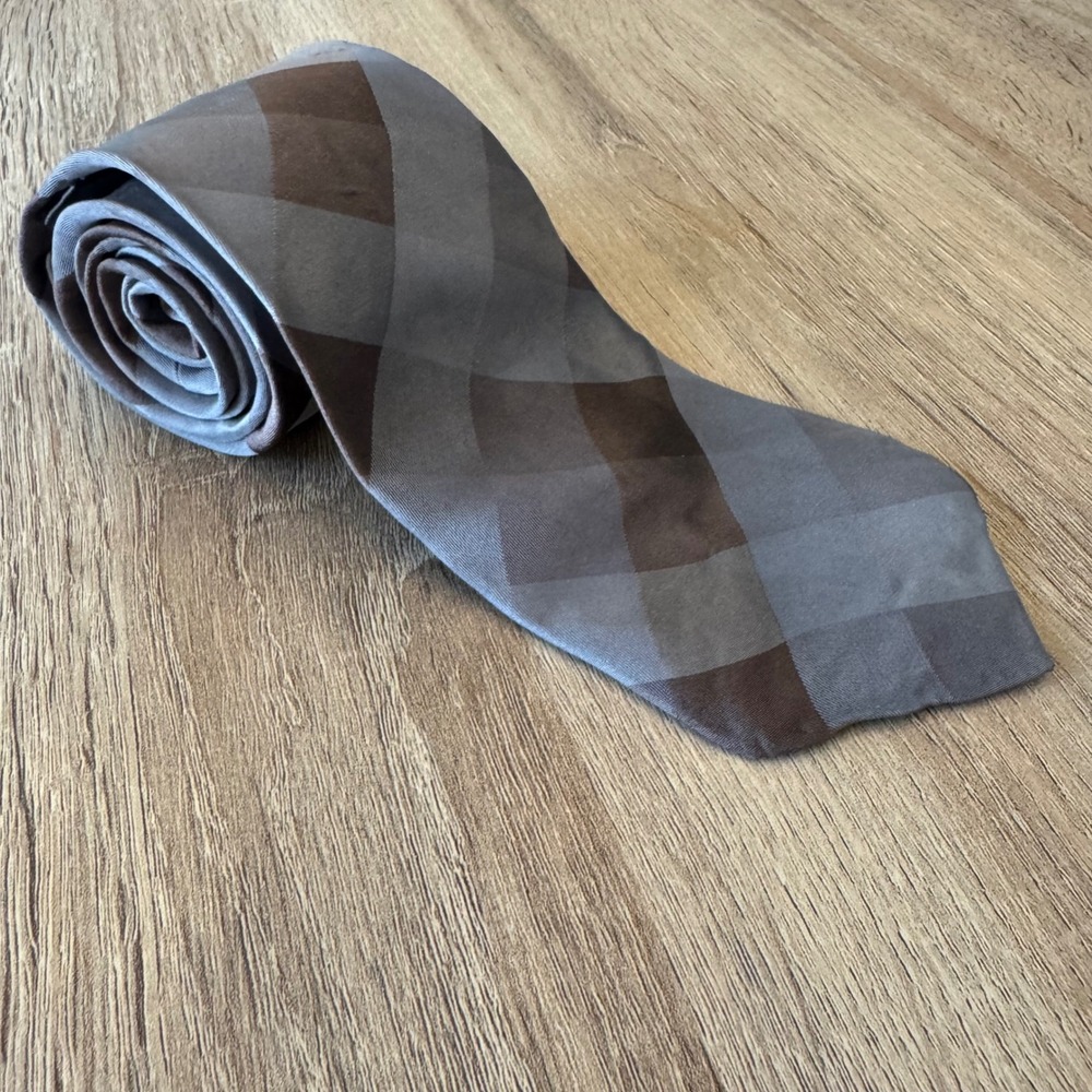 ck Calvin Klein Men's‎ Silk Tie Gray Brown Plaid Necktie Business